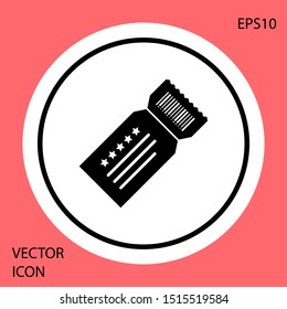 Black Ticket icon isolated on red background. White circle button. Vector Illustration
