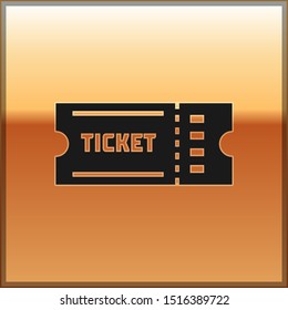 Black Ticket icon isolated on gold background.  Vector Illustration