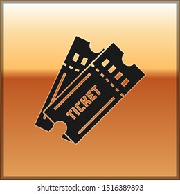 Black Ticket icon isolated on gold background.  Vector Illustration