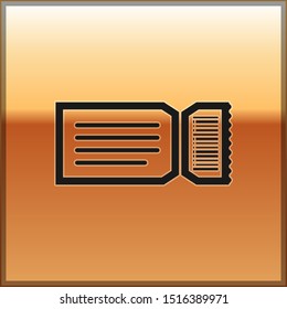 Black Ticket icon isolated on gold background.  Vector Illustration