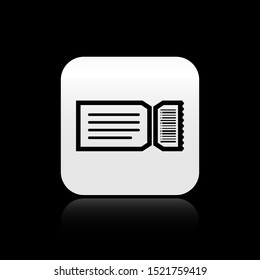 Black Ticket icon isolated on black background. Silver square button. Vector Illustration