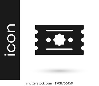Icono del boleto negro aislado en fondo blanco. Parque de atracciones.  Vector