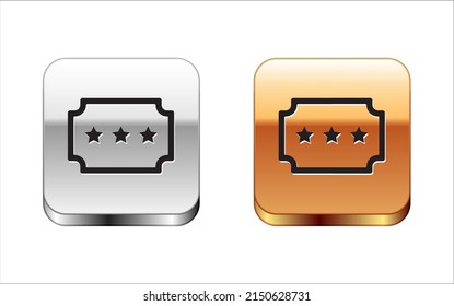 Black Ticket icon isolated on white background. Amusement park. Silver-gold square button. Vector Illustration