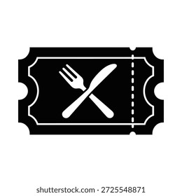 black ticket icon with white fork and knife crossed