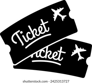 black ticket silhouette or flat passport illustration of travel logo tourism for vacation with journey icon and tourist shape world as holiday to flight