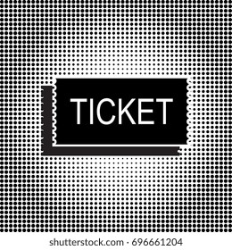 Black Ticket Vector Icon. Coupon Symbol on Dotted Halftone Background. Movie Pass Sign Vector Illustration