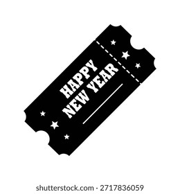 Entrada negra con texto blanco feliz año nuevo y evento de celebración de estrellas