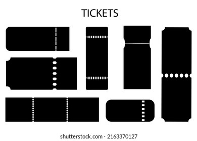 Black tickets in modern style. Web design elements. Old design. Film, movie. Vector illustration. Stock image.