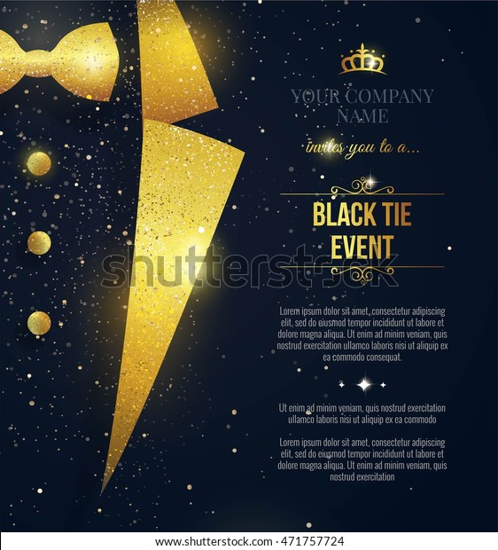 Black Tie Event Invitation. Elegant\
black card with golden sparkles. Vector\
illustration