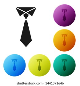 Black Tie icon isolated on white background. Necktie and neckcloth symbol. Set icons colorful circle buttons. Vector Illustration