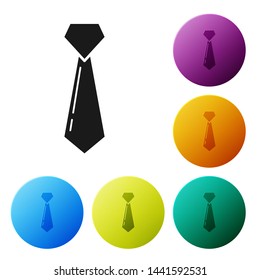 Black Tie icon isolated on white background. Necktie and neckcloth symbol. Set icons colorful circle buttons. Vector Illustration