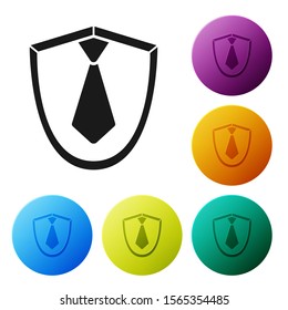Black Tie icon isolated on white background. Necktie and neckcloth symbol. Set icons colorful circle buttons. Vector Illustration