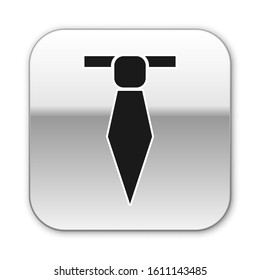 Black Tie icon isolated on white background. Necktie and neckcloth symbol. Silver square button. Vector Illustration
