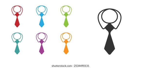 Black Tie icon isolated on white background. Necktie and neckcloth symbol. Set icons colorful. Vector