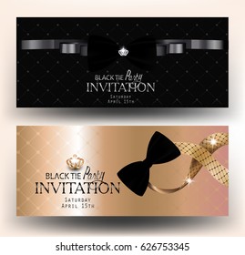 Black tie party invitation banners. Vector illustration