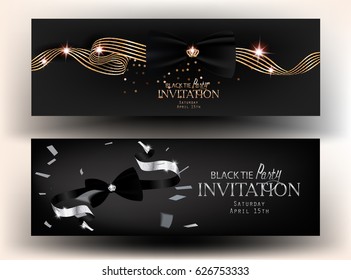 Black Tie Party Invitation Cards. Vector Illustration