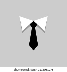 Black tie and white collar icon. Men accessories. Vector illustration.