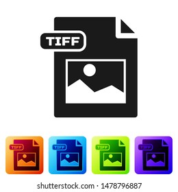 Black TIFF file document. Download tiff button icon isolated on white background. TIFF file symbol. Set icons in color square buttons. Vector Illustration Black TIFF file document. Download tiff button icon isolated on white background. TIFF file symbol. Set icons in color square buttons. Vector Illustration