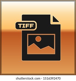 Black TIFF file document. Download tiff button icon isolated on gold background. TIFF file symbol.  Vector Illustration