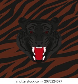 black tiger, against the background of its color, vector tiger muzzle. wild cat. tiger face logo.
