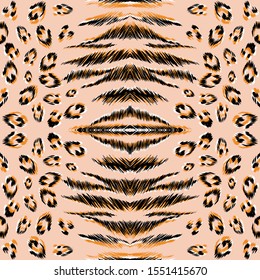 Black Tiger Fur Vector Seamless Pattern. Curry Cheetah Bright African Print. Black Animal Fur Safari Design. African Safari Panther Wallpaper. Orange Panther Illustration