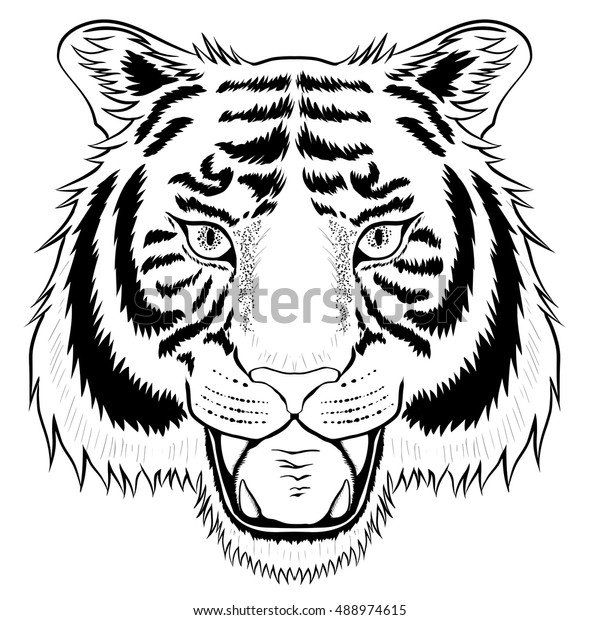 Black Tiger Head Isolated On White Stock Vector (royalty Free) 488974615