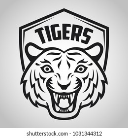 Black tiger head mascot on white background