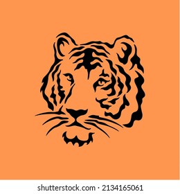 Black Tiger Head Symbol Logo Orange Background  Wild Animal Tribal Tattoo Design  Stencil Flat Vector Illustration