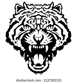 Black Tiger Head Vector With Roar Expression