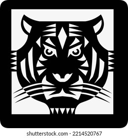 El logotipo de edición del icono del tigre negro con la plantilla de diseño simple de la silueta de color blanco y negro