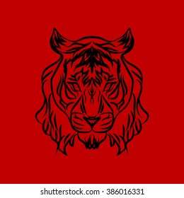 Black tiger on the red background