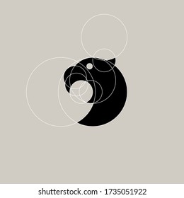 Black Tiger on White Sketch Paper Background in Golden Ratio Design, Suitable for Logo, Scrapbook Decoration, and Sticker.
