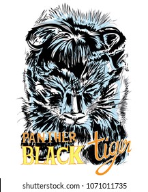 Black Tiger or Panther junior acting design graphic art abstract illustratration.