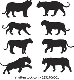 Black Tiger Silhouettes Vector Art.