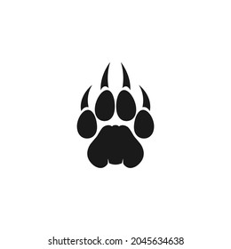 black tiger trace silhouette. Vector flat illustration. Wild beast paw footprint, footstep isolated on white. New year symbol.