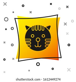 Black Tiger zodiac sign icon isolated on white background. Astrological horoscope collection. Yellow square button. Vector Illustration