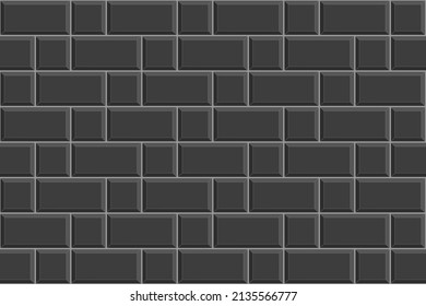 Black tile seamless pattern. Rectangle and square brick background. Kitchen backsplash or bathroom ceramic wall texture. Vector flat illustration.