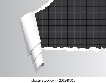 Black tiles under ripped paper vector illustration.
