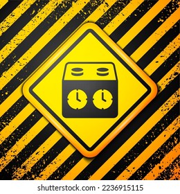 Black Time chess clock icon isolated on yellow background. Sport equipment. Warning sign. Vector