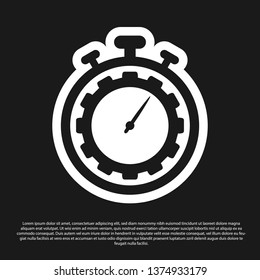 Black Time Management icon isolated on black background. Clock and gear sign. Productivity symbol. Vector Illustration