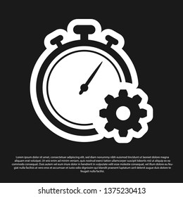 Black Time Management icon isolated on black background. Clock and gear sign. Productivity symbol. Vector Illustration