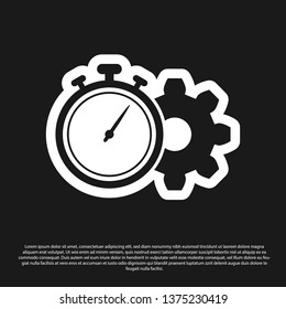 Black Time Management icon isolated on black background. Clock and gear sign. Productivity symbol. Vector Illustration