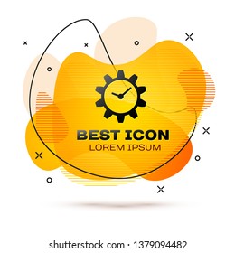 Black Time Management icon isolated on white background. Clock and gear sign. Fluid color banner. Vector Illustration