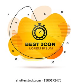 Black Time Management icon isolated on white background. Clock and gear sign. Productivity symbol. Fluid color banner. Vector Illustration