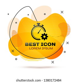 Black Time Management icon isolated on white background. Clock and gear sign. Productivity symbol. Fluid color banner. Vector Illustration