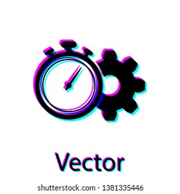 Black Time Management icon isolated on white background. Clock and gear sign. Productivity symbol. Vector Illustration