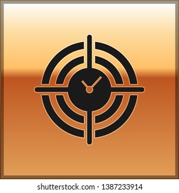 Black Time Management icon isolated on gold background. Clock and gear sign. Productivity symbol. Vector Illustration