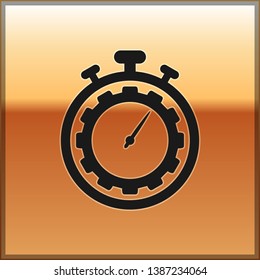 Black Time Management icon isolated on gold background. Clock and gear sign. Productivity symbol. Vector Illustration