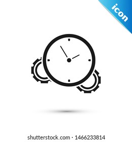 Black Time Management icon isolated on white background. Clock and gear sign. Productivity symbol.  Vector Illustration