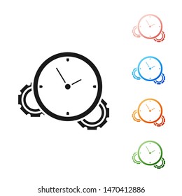 Black Time Management icon isolated on white background. Clock and gear sign. Productivity symbol. Set icons colorful. Vector Illustration